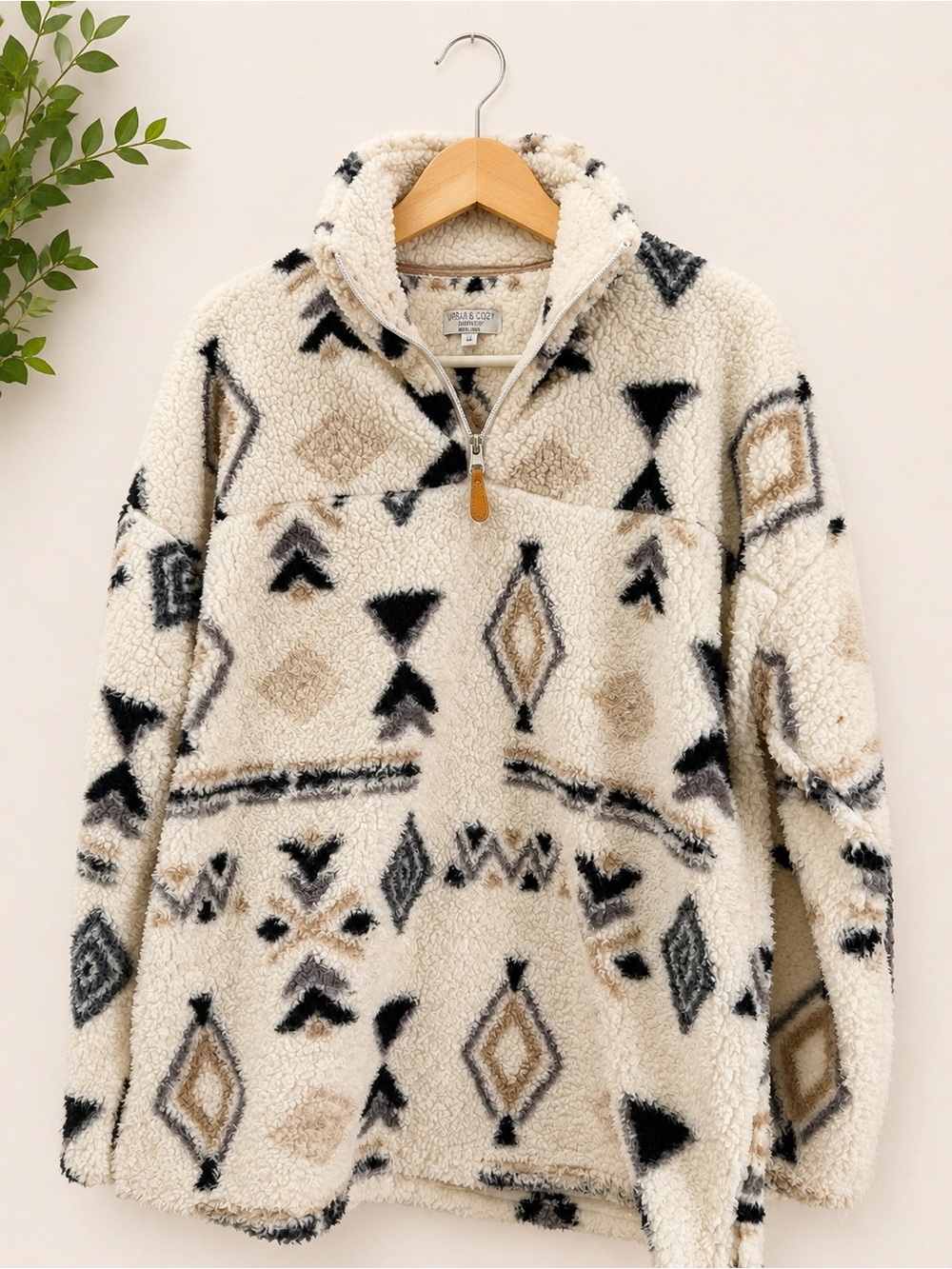 Warm & Cozy Lifestyle Sherpa Quarter-Zip Pullover - Cream, Black & Tan